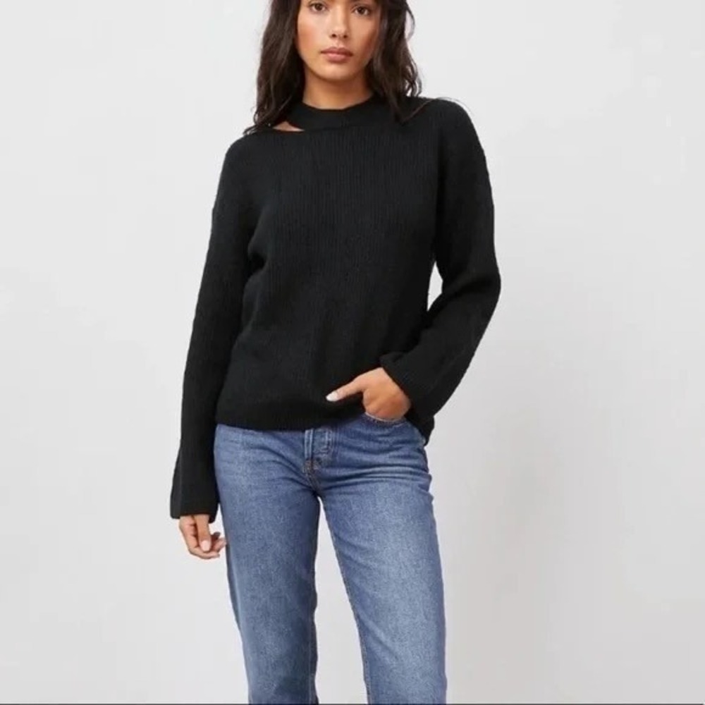 RAILS‎ Alexi Cutout Sweater Solid Black Ribbed Pullover Knitwear Large